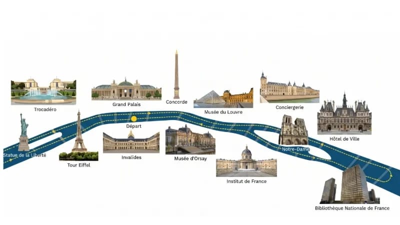 Eiffel Croisières公司Ivoire游船的新年夜游船晚餐航线图