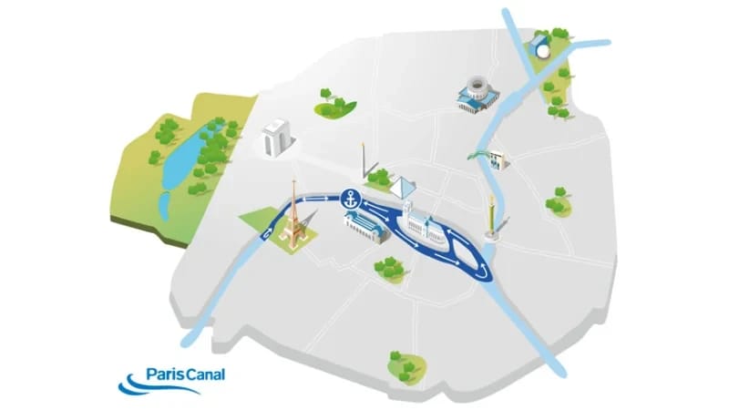 Plano do Percurso do Cruzeiro Happy Hour no Sena em Paris pela companhia Paris Canal