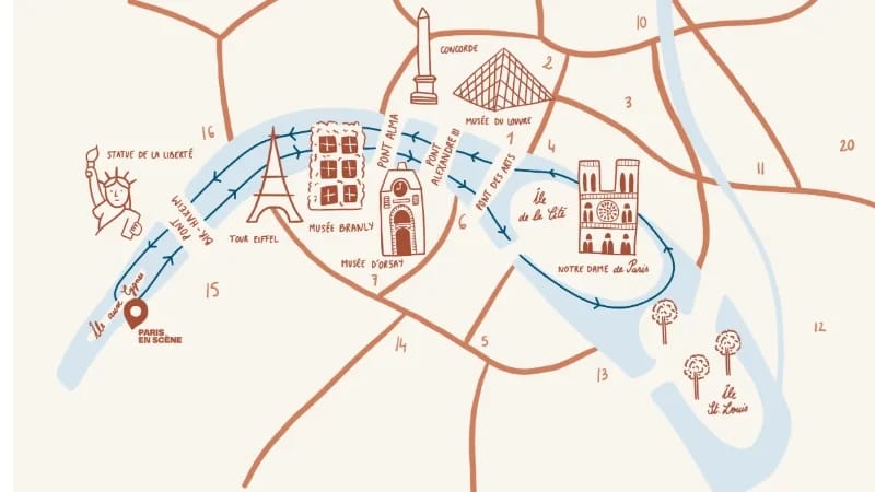 パリ・アン・シーンの水プランのクルーズルートの地図