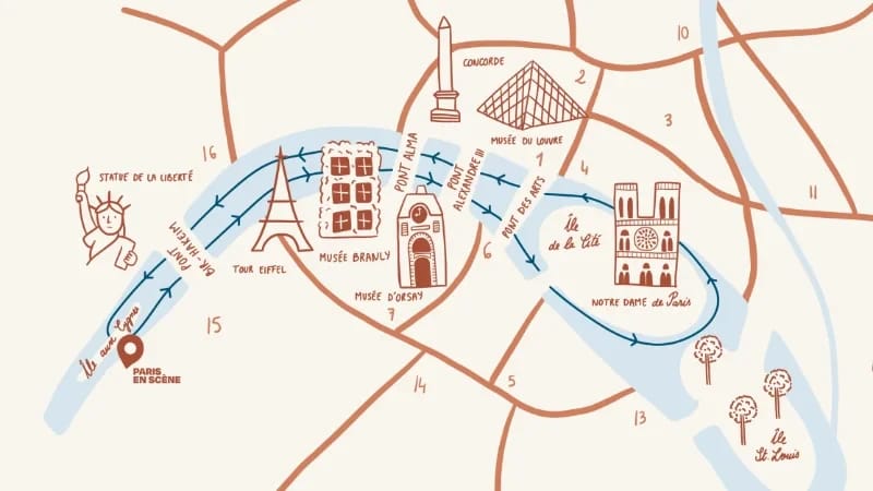 Plan van de Cruise Route wijnformule van de maatschappij Paris en Scène