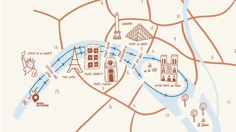 Plan van de Cruise Route kerstdiner de maatschappij Paris en Scène