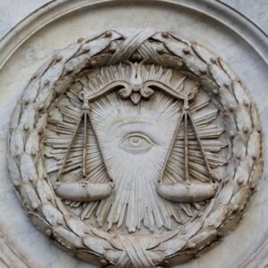 Photo d'une gravure sur les francs-maçons