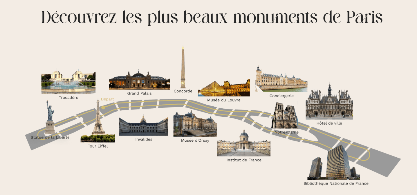 Parcours indicatif des croisières Eiffel Croisières sur la Seine